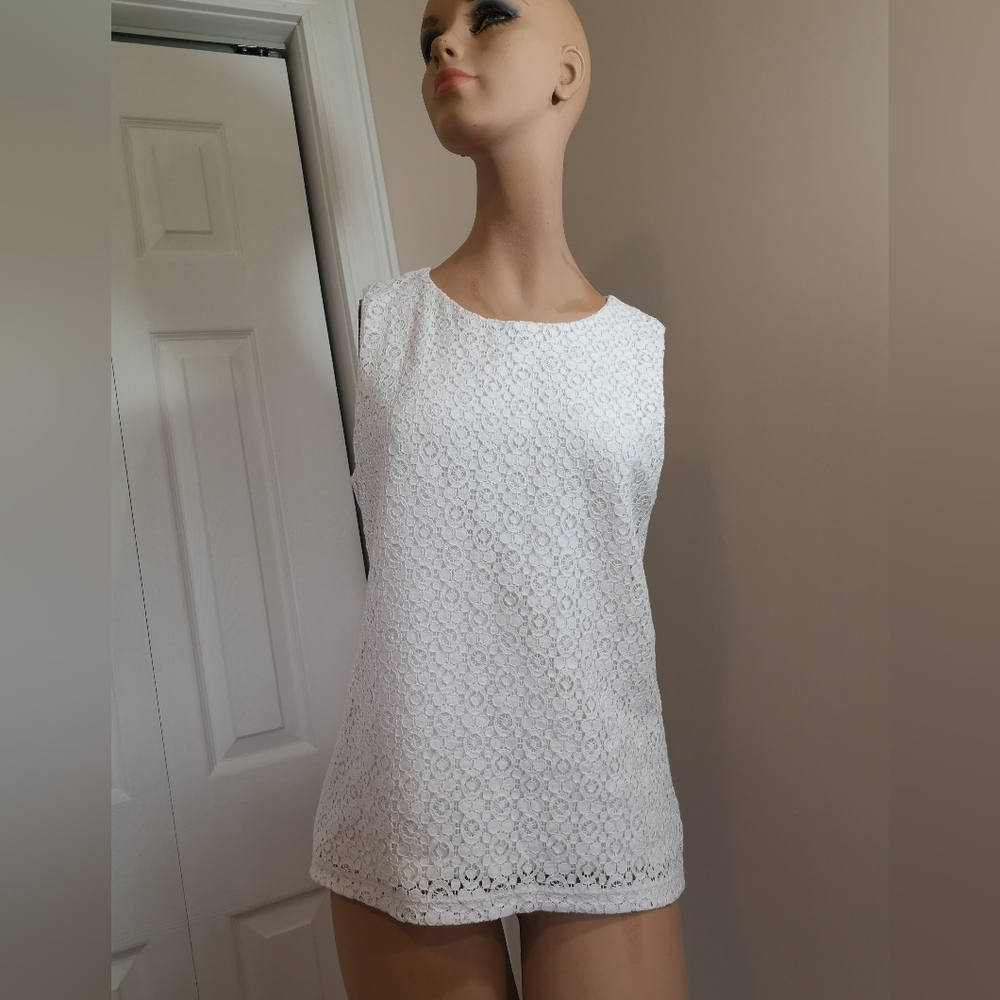 Talbots Petite Size L White Lace Tank Top